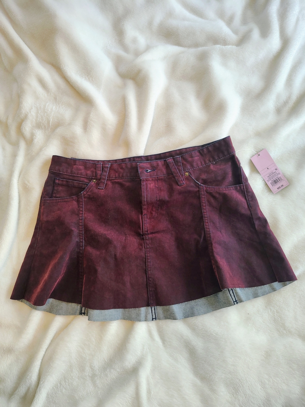 Wild Fable Burgundy Low Rise Pleated Denim Mini Skirt Size 6 NWT
